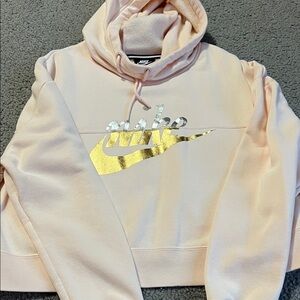Nike Women's Soft Pink Hoodie with Metallic Logo